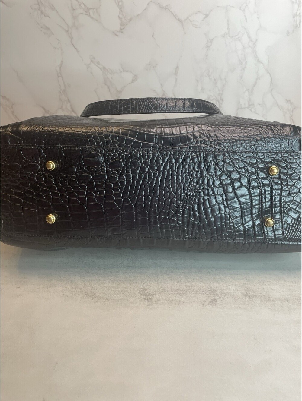 BRAHMIN Black Croc Embossed Melbourne Leather Shoulder Bag Gold Tone Hardware - Picture 7 of 11